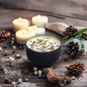 Balance Crystal Intention Candle Tiger's eye Citrus Pine Wooden wick