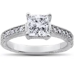 1 1/4Ct Princess Cut Diamond Engagement Ring 14k White Gold Lab Grown