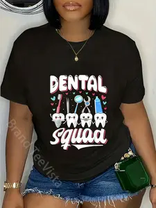 100% Cotton Unisex Dental Squad Job Teeth Women Tooth Dental Assistant T-Shirt Graphic Casual Round Neck Tee