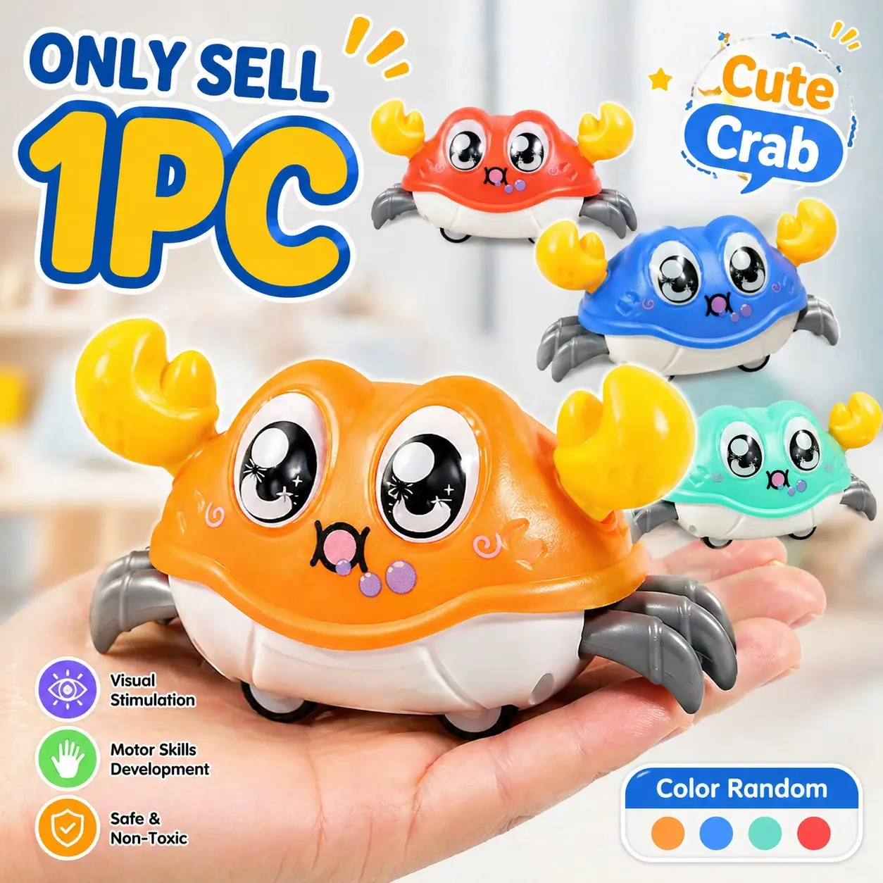 1pc cute crawling crab, simulates animal inertia crawling, interactive walking, exercises crawling ability, is a good teaching aid and early education material, suitable as a gift for boys and girls Play
