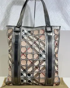 Pre-owned BURBERRY Leather Tote Bags Supernova Check Canvas and Metallic Calfskin Brooke Warrior tote bag BR4JX