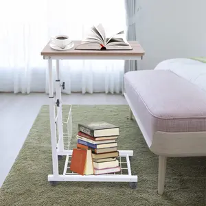 Mobile Sofa Side Table, Adjustable C-Shape Snack Mobile End Table, Desk Side Table With Side Table With Storage Shelf And Wheels, Rolling Bedside Table For Living Room Bedroom, Laptop Tv Tray Tables