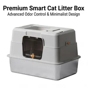 SVE stainless steel litter box Fully Enclosed Stainless Steel Cat Litter Box Stainless Steel High-Sided Trash Can Side Entry Cat Litterbox for Kitty & Multi-Cat, Flip Cover Easy to Clean, High Sided Cat Litter Pan with Scoop, Anti-Leakage, Non-Sticky