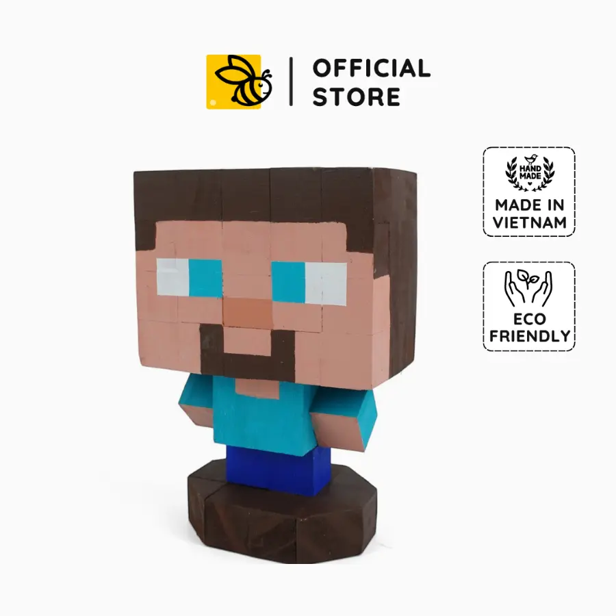 Minecraft Steve Wood Model - Pixel Art Block Toy - Handmade Wooden Model - 15 x 12 x 6 cm - DIY Decor & Custom Handmade Gift