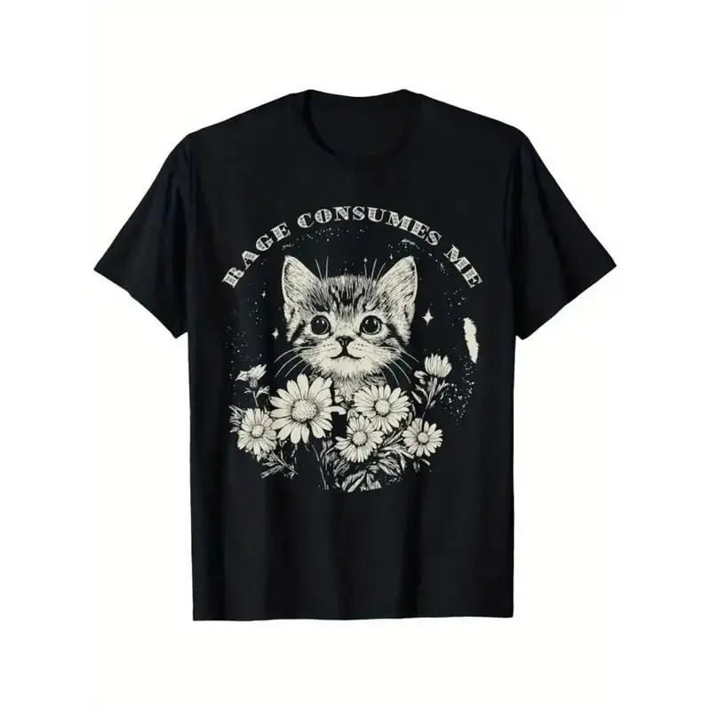 Humorous Cotton Summer T Shirt Featuring Cat Graphic with Sarcastic Quote Rage Consumes Me Soft Fabric Unisex Design