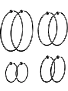 4 Pairs Stainless Steel Clip On Hoop Earrings for Women Fake Hoop Earrings Spring Hoop Earrings For Non-Pierced Ears