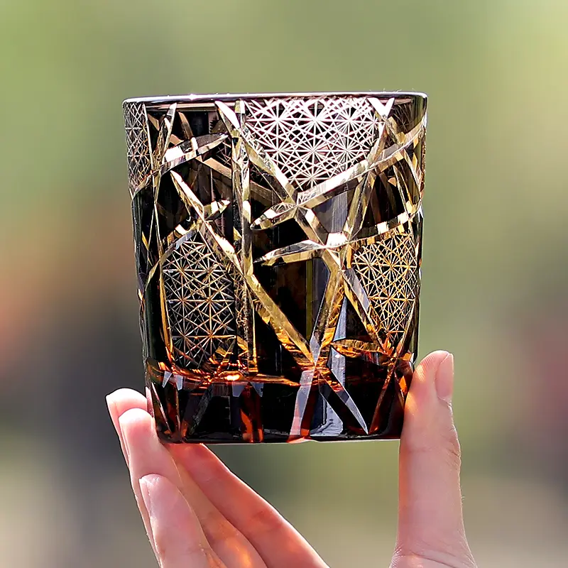 Edo Kiriko Handcrafted Crane Lightning Whisky Glass, Glassware Drinkware, Oval Shape Glass With Exquisite Gift Box, Oval Shape Glasses