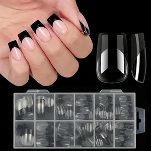 Short Square Fake Nail Tips, 120pcs/set Clear French Style False Nail Tips, Full Cover Press on Nail Art Kit for Women & Girls, Nail Extension Set