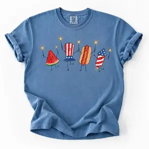 Comfort Colors Patriotic Doodle, Cute Fourth of July T-Shirt, Watermelon Hotdog Firework Tee, Retro American Shirt, Funny Sumer 250th Shirt   - Philip82