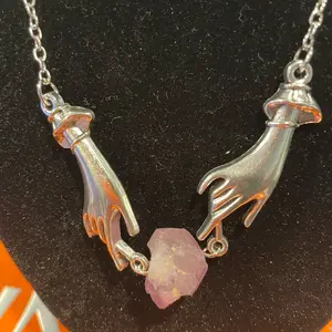 Silver Alloy Necklace with Hand-held Amethyst Pendant - 45cm Length