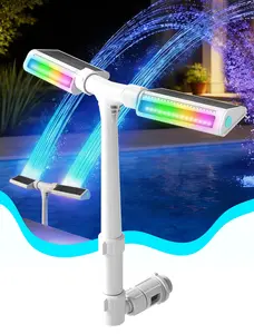 POOLHOUR Height Upgrade Solar Pool Fountain with 10-Color 4-Modes Lights, Dual Spray Waterfall Sprinkler 360° Adjustable, Compatible with Above & Inground Pools for Cooler Relaxation (White)