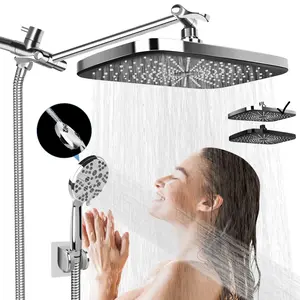 PHANCIR 12" High-Pressure Rain Shower Head, Adjustable Extension Arm, Anti-Clog Nozzles, 3+5+2 Spray Settings Handheld Shower Modern