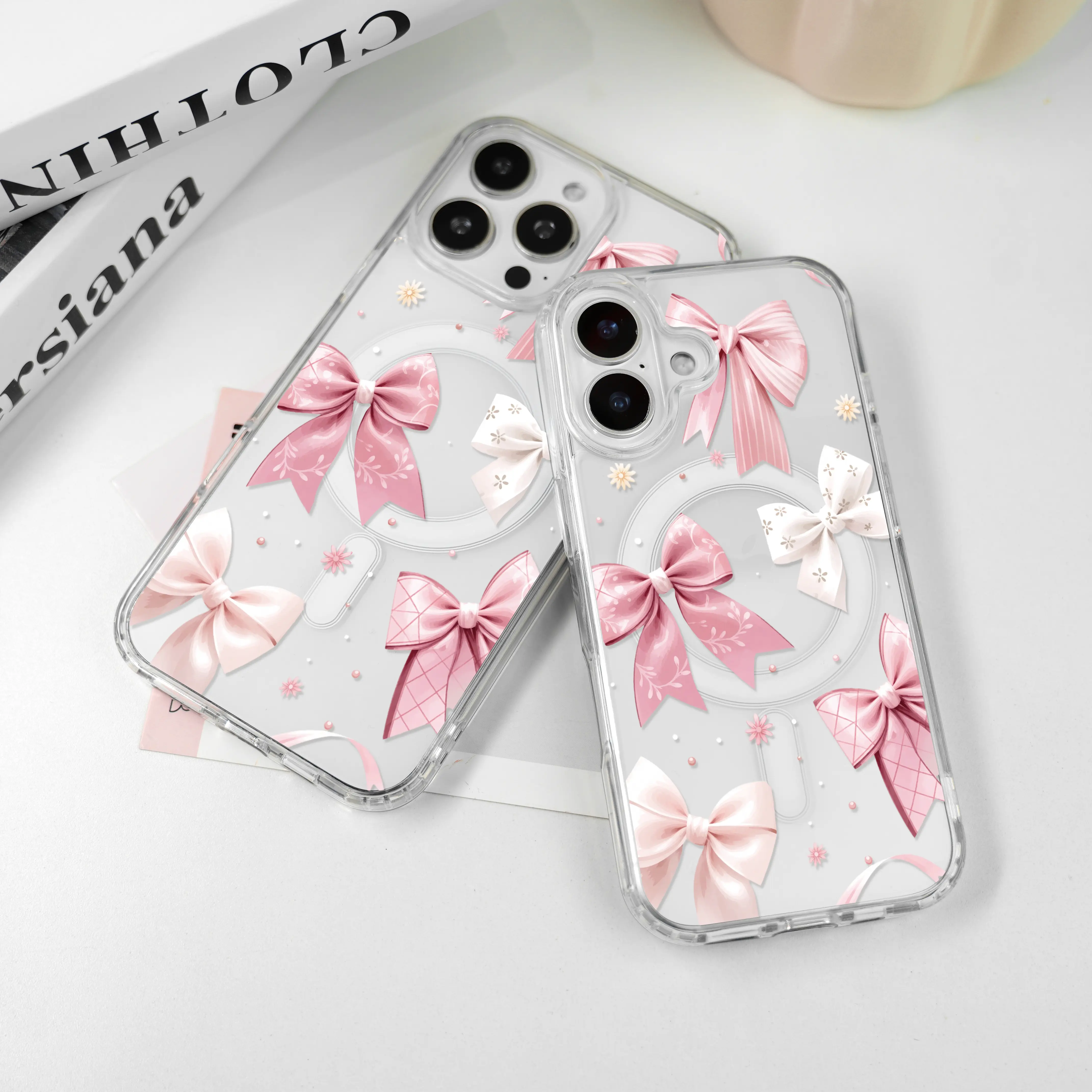 Soft Girl Cute Bow Magnetic for iPhone Samsung Galaxy Case iPhone 17Pro Max Air 16E 15Plus 14 13 12 11 XS S25 S24 S23 S22 A56 54 36 35 ZFlip ZFold Phone Cases, simplicity, personality, Protective Silicone Cover, Protection Durable, Shockproof Drop.WC65, S