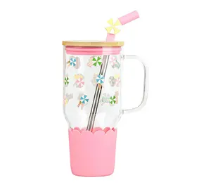 10 Strawberry Street Adria Glass Hydration Bottle with Lid, Silicone Accessory - Kitchenware Drinkware Item