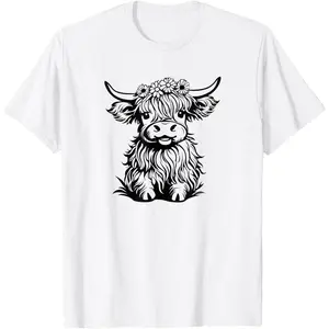 Highland Cow Cute Design Women Western Fashion Country T-Shirt Soft Cotton Casual Tee Trendy Graphic Top Cowgirl Style Gift for Her Farmhouse Lover