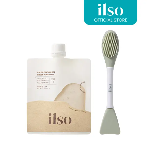[ilso] Rice Potato Wash-Off Mask + Dual Clean Brush Set - Blackhead & Sebum Deep Cleansing Duo | 2-Step Pore Care Kit for Oily Skin with Rice Bran Water & Potato Extract | Korean Skincare