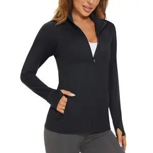 [Workout Jacket for Women]Women's Zipper Front UPF 50+ Sport Jacket Casual Side Pockets Stand Neck Long Sleeve Sport Jacket Solid Color Long Sleeve Thumb Holes Jacket Quick Drying Lightweight Breathable Running Coat