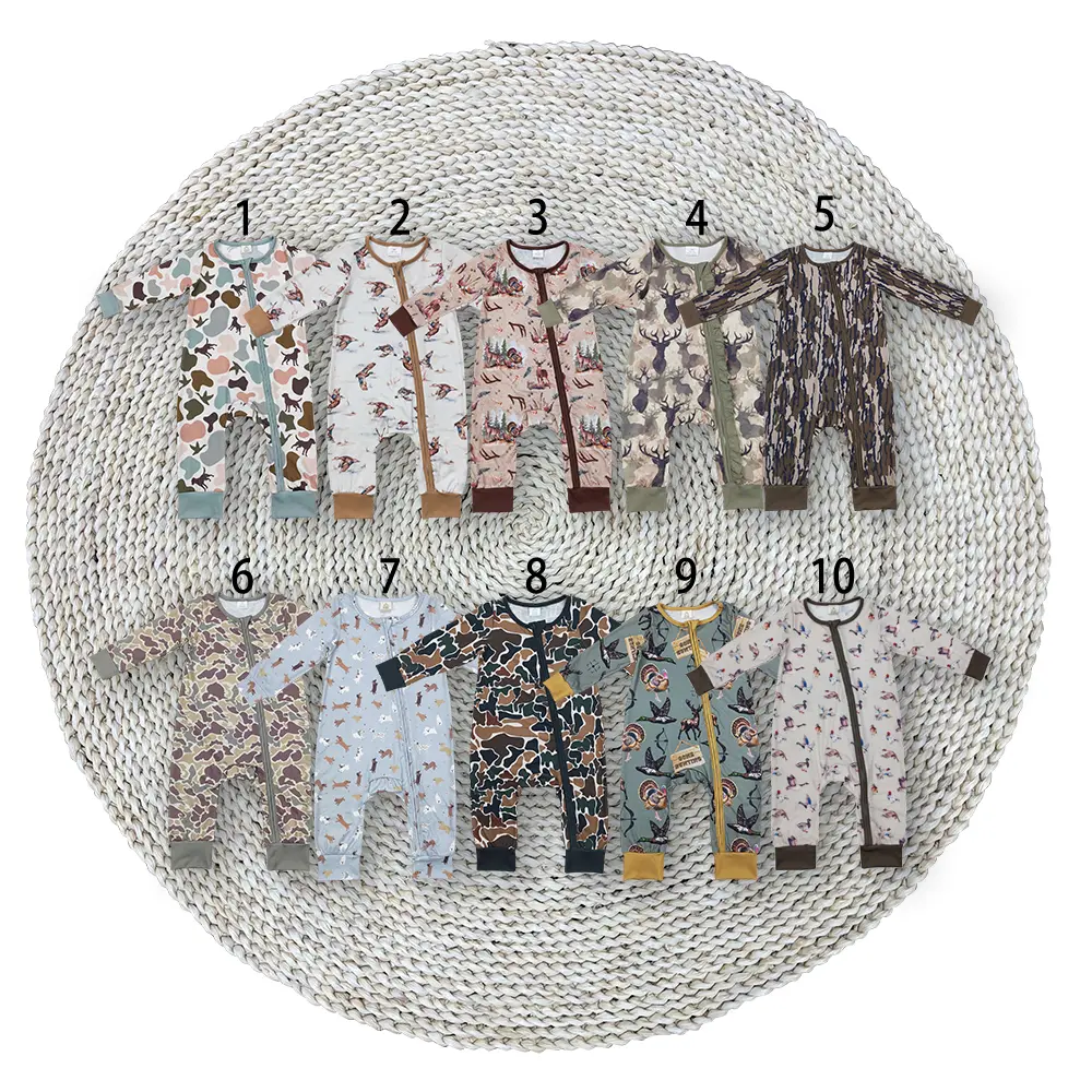 Baby Boys Twins Infant Southern Hunting Season Deer Dog Duck Camouflage Long Sleeve Round Neck Zip Footie Rompers Sleepwear Sleepers