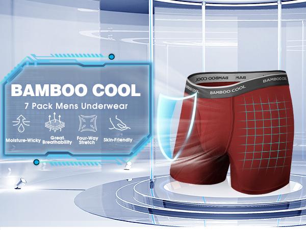 BAMBOO COOL Men's Boxer Briefs 7-Pack Ultra-Breathable 3D Support Pouch Tag-Free Waistband S to 3XL Comfortable Everyday Wear