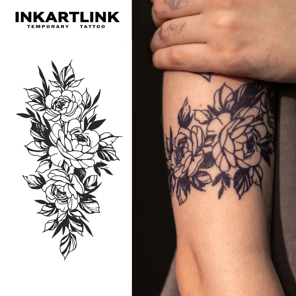 INKARTLINK Semi-Permanent Temporary Tattoos - 2 Sheets Floral Tattoo Art for Adults, Waterproof, Realistic Look, None Adhesive/Reflection, Lasts 1-2 Weeks, All Skin Types, Ideal for Swimming