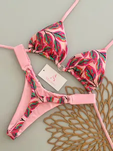 New Arrival Beach Pool Party Sexy Casual Leaf Print Halter Neck Bikini Set for Women, Stylish Two-Piece Swimsuit, Perfect for Summer Holidays