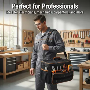 17-Inch Thick Tool Bag, Large Capacity 20L Portable Durable Tool Kit, 20 Pockets, Adjustable Shoulder Strap, Ideal for Electricians and Mechanics