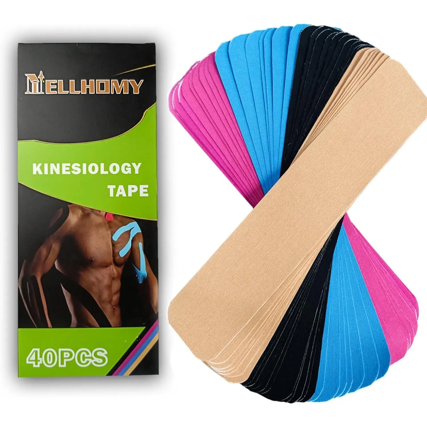 Precut Kinesiology Tape – 40 Strips 4 Colors (2"x10"), Latex-Free Cotton Athletic Tape, Waterproof & Elastic Sport Tape for Joint Stability, Muscle Pain Relief, Athletic & Daily Recovery