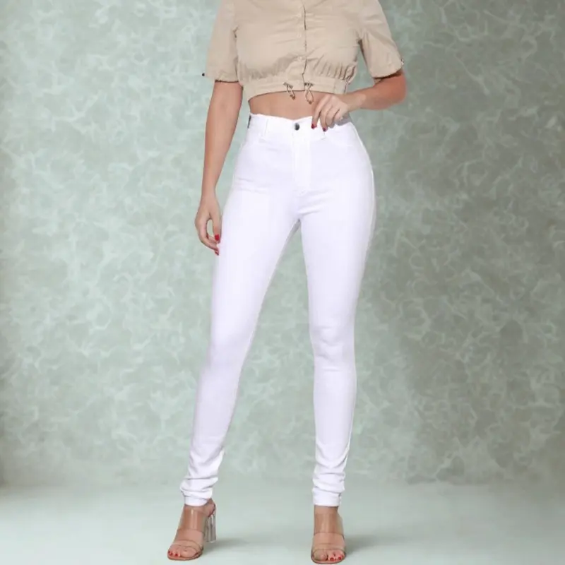 Jeans vibrant  skinny blanco de un solo botón EP1891-R