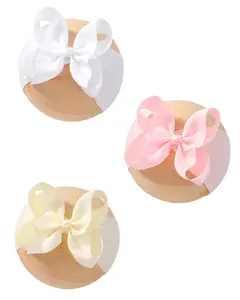 Girl Bows Headbands Nylon Hairbands with Ribbon Bow Fine Handmade Elastic Baby Hair Bows Headbands for Baby Girls Newborns Infants Toddlers and Kids