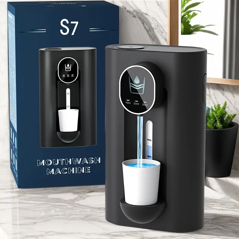 Automatic Sensor Mouthwash Dispenser, Smart Electric Mouthwash Dispenser, No-Drill Wall-Mounted, USB Rechargeable, with Display Screen, Personal Care, Automatic Oral Rinse Dispenser, Visible Water Tank Residual Capacity, 3-Level Adjustable