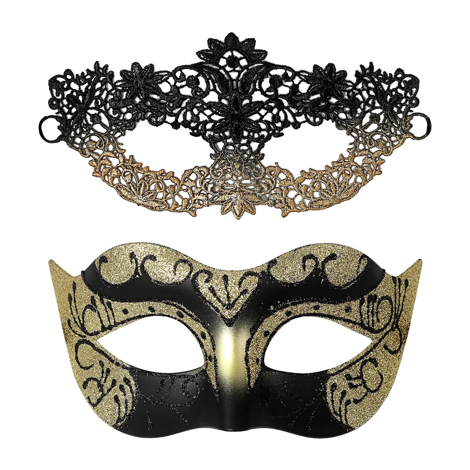 Couples Masquerade Masks Set (2 Pack) – Women’s Lace Mask + Men’s Half Face Plastic Mask, Matching Mardi Gras & Halloween Party Masks for Couples, Romantic Masquerade Ball Costume Accessories, Party Event Props, Adjustable Fit, Two-Pack summerwins,summerw