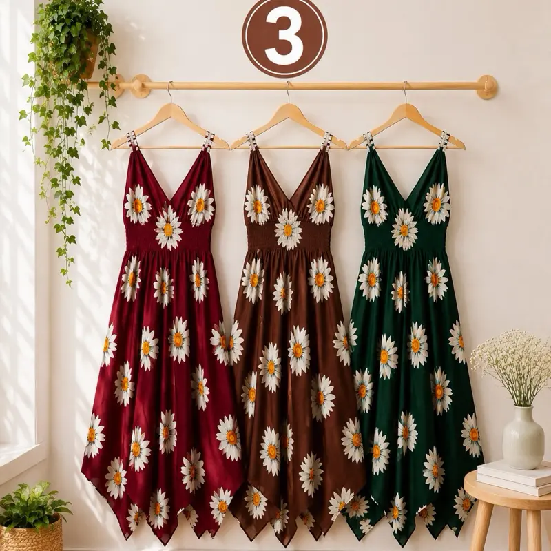 Women’s Daisy Print Maxi Dresses, 3-Pack Variety Set