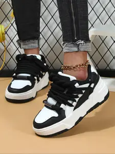 Women's Fashion Colorblock Lace Up Low Top Skate Shoes, Casual Comfortable Sports Shoes for Daily Wear, Trendy All-match Sneakers for Women & Men, Casual Trainer Shoes, Footwear