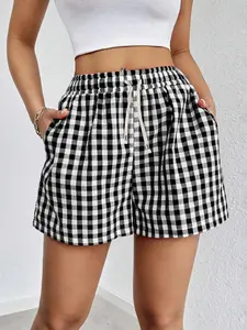 Women's Checkerboard Print Shorts, Checkered Shorts, Casual Comfy Breathable Shorts for Summer, Fashion Women's Bottoms for Daily Wear, Chic Casual Shorts, Casual Street Shorts