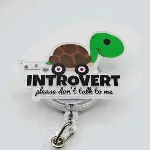 Cute Turtle Introvert Please Don't Talk to Me Acrylic Retractable Badge ID Reel Belt or Alligator Clip reels