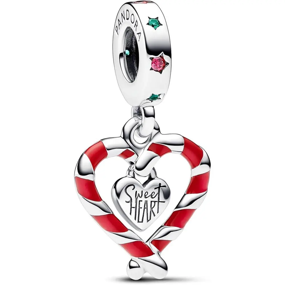 Pandora Double Candy Cane Heart Christmas Dangle Charm 792822C01