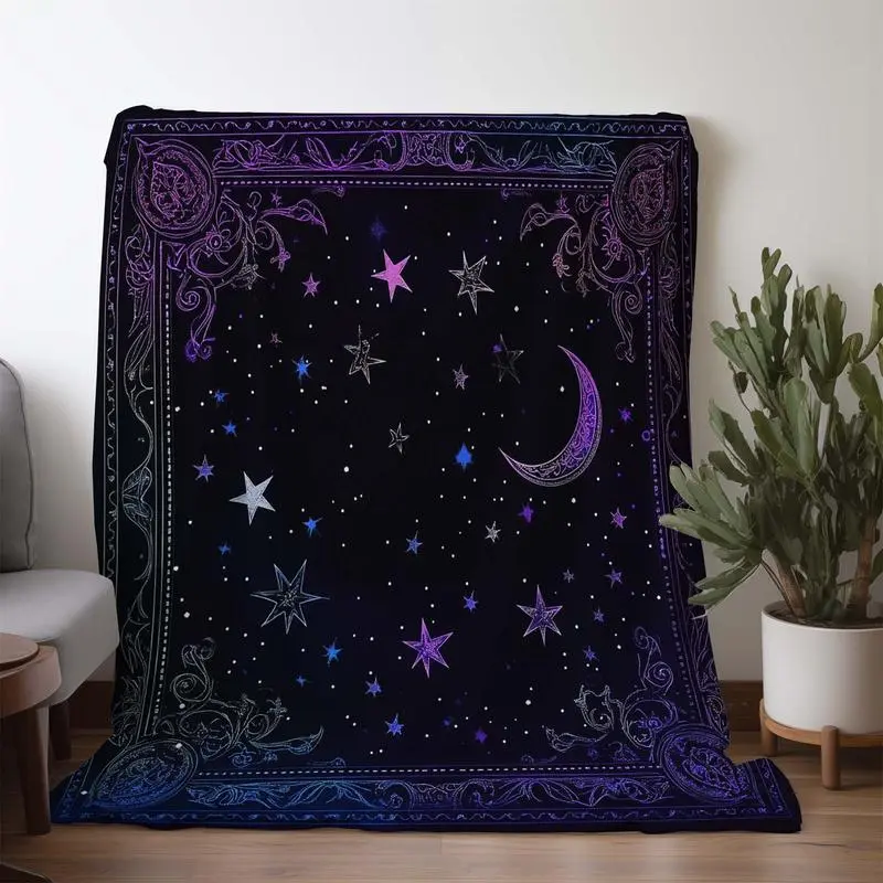 Night Sky Themed Throw Vintage Moon Star Pattern Mixed Color Flannel cozy Blanket Ultra Soft All Season Comfort Perfect Gift For Stargazers Christmas Birthday Celestial Decor warm beautiful flannel breathable comfortable print flannel blanket