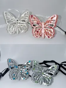 Butterfly LED Pacifier Necklace Light-Up Rave Wear Jewelry with Rhinestones for EDM Festival 72 cm Satin Strap 3D-Printed Design
