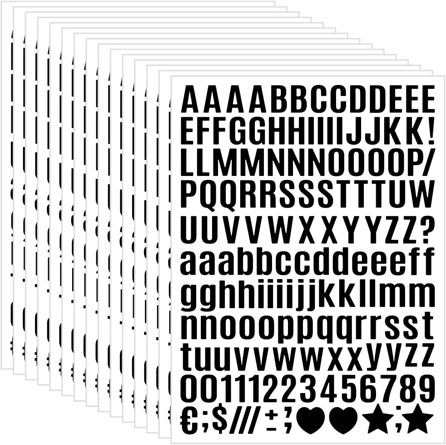 Black Self-Adhesive Vinyl Alphabet & Number Stickers - Water-Resistant, Durable Adhesion, Modern, 0.5 in Size, 6.8 x 5 in (17.2 x 12.8 cm) Sheets, 15 Sheets for Office Stationery, Art Crafts