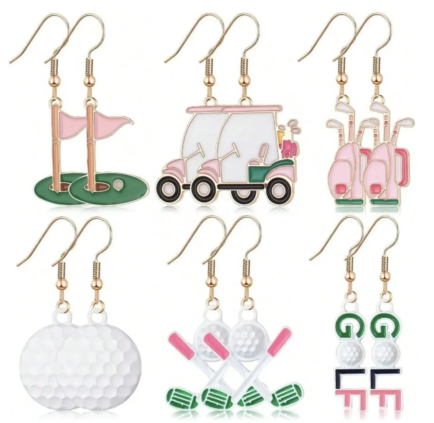 Womens Golf Dangle Earrings Set of 6