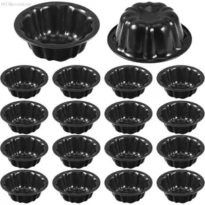 16 count 4 Inches Fluted Mini Cake Pan Nonstick Fluted Cake Pan Carbon Steel Tube Metal Tube Oven Baking Mold with Flower Shape for Cupcake (Black)AB13MaisonLuxe
