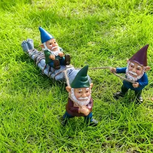 Whimsical Resin Gnome Alien Capture Garden Statues, Fun Yard & Lawn Ornaments for Easter & Halloween, 3.82in Tall, Garden Gnomes