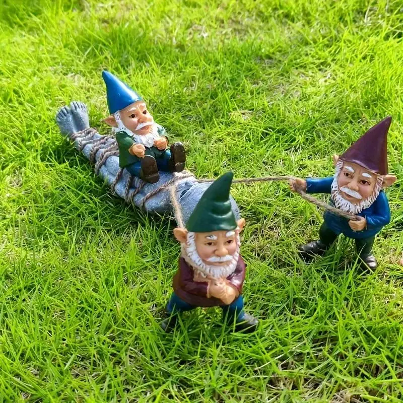 Whimsical Resin Gnome Alien Capture Decorative Garden Statues, Garden Accessories, Fun Yard & Lawn Ornaments for Easter & Halloween, 3.82in Tall, Garden Gnomes