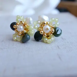 Gemstone Pearl Gold-filled Beads Clustered Earring Stud
