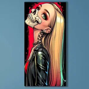 5D DIY Full Diamond Round Drill Painting - Diamond Painting Kit Skull Girl Mosaic Canvas DIY Wall Art, Home Wall Decoration, Diamond Art Tools, Crafts