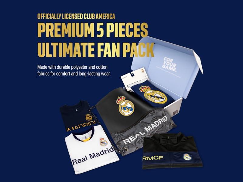 Real Madrid CF Ultimate Fan Pack: Soccer Ball, Scarf, Jacket & Shirts 5-Piece Value Set - Unisex Adult - RMUFP-SP-2