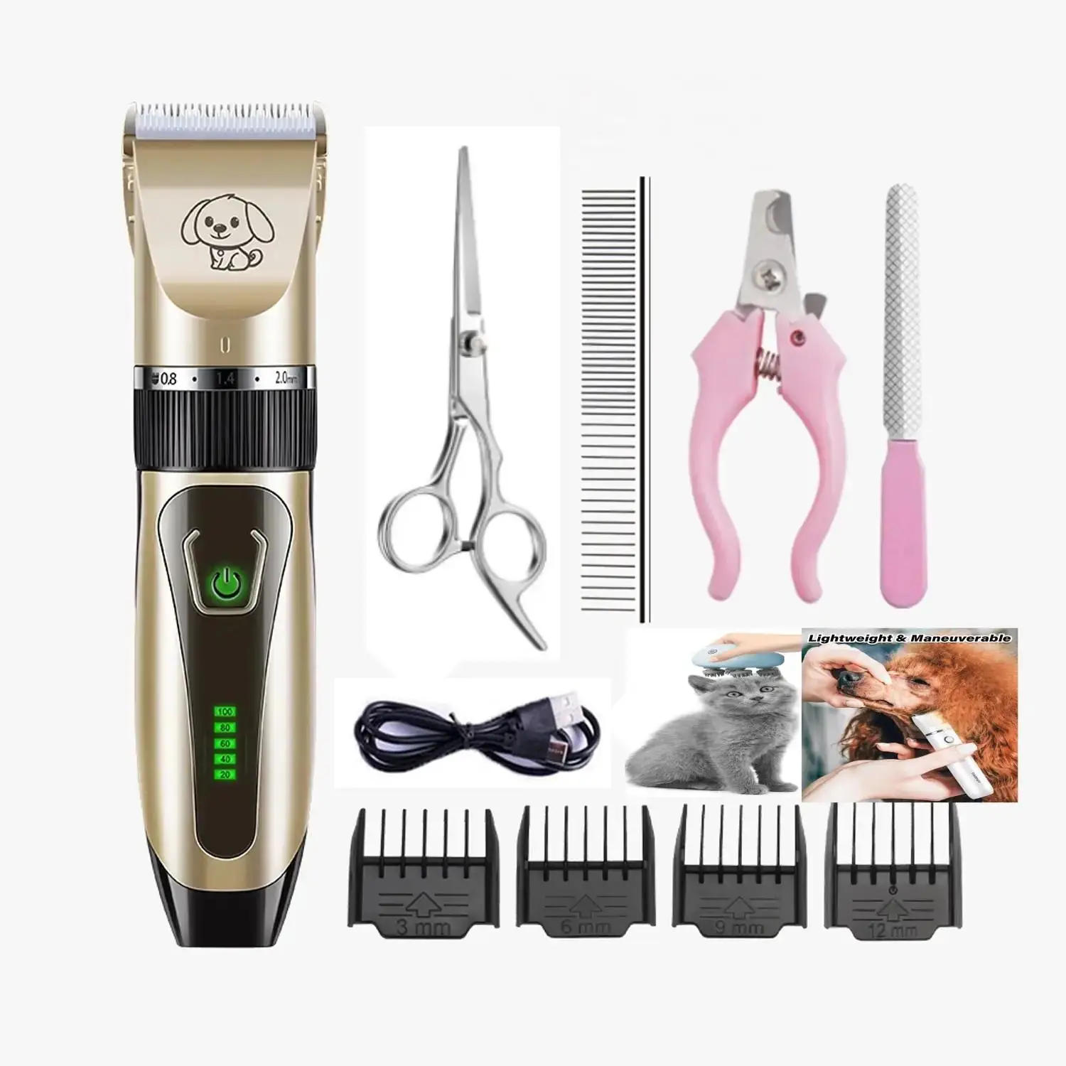 Handy USB Charging Pet Cat & Dog Grooming Kit, Cordless Pet Clipper with LCD Display, Multi-use Pet Hair Trimmer for Dogs & Cats, Pet Supplies