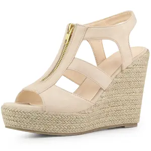 BLISSFUL STEP Platform Heels Slingback Zipper Wedge Sandals