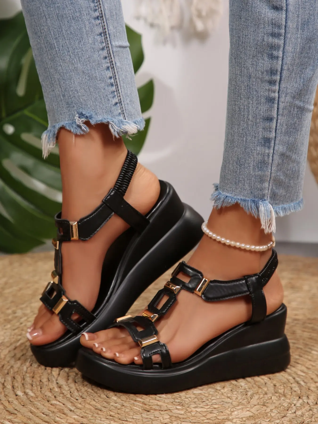 Elegant Women's Wedge Platform Sandals, Classy Sandal, Comfortable High-Quality Shoes with Bowknot Design Wedge, Perfect for Spring Summer Social Events