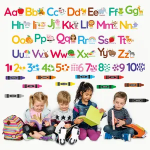 6-Count Alphabet and Animal Wall Stickers Set, Educational Room Decor for Kindergarten and Nursery, Fun Early Learning for Kids
